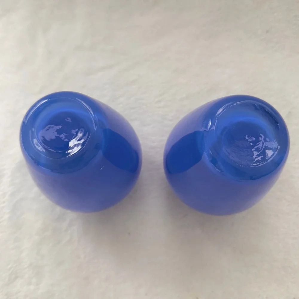 Set 2 Hand Blown Periwinkle Blue Glass Bud Vases Small 5” Tall Cornflower Blue